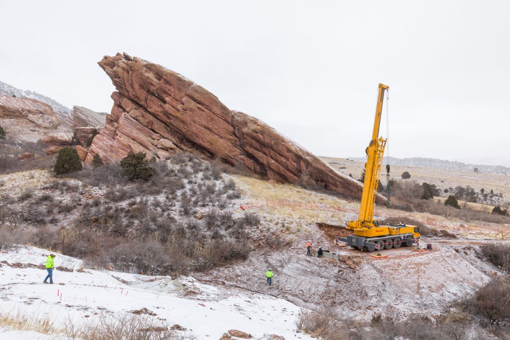 Construction of pedestrian bridge at Red Rocks